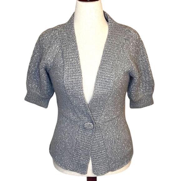 If it Were Me sweater gray wool alpaca blend short puff sleeve cardigan  Sz M - Picture 1 of 8